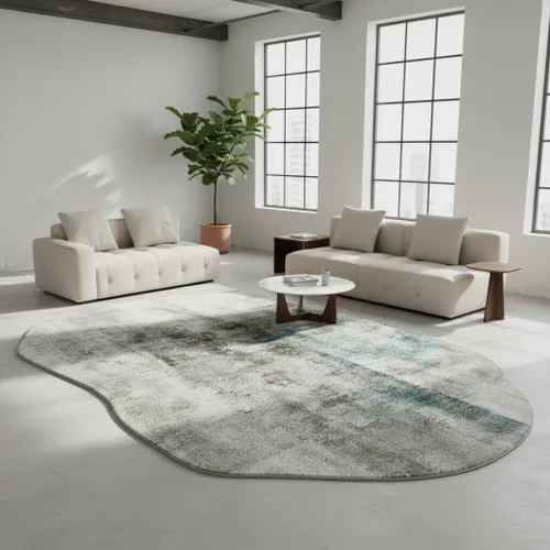 Vista 14 de Alfombra moderna con forma abstracta beige para sala de estar, dormitorio, comedor, contemporánea, lavable, de 2 x 3 pulgadas, decoración