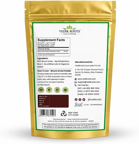 Vista 2 de Polvo orgánico Bhumi Amla – Rico en Vitamina C Antioxidante – Apoya la función inmune saludable 3.53 oz (paquete de 1)