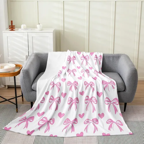 Vista 36 de Erosebridal Manta de franela con nudo de lazo para niñas, 40 x 50 pulgadas, diseño de rayas de diamante, para sofá cama y cama de vellón para niños