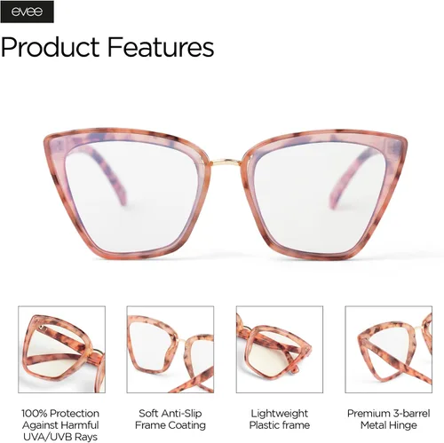 Vista 5 de EVEE Gafas de computadora de moda para mujer con bloqueo de luz azul Viena