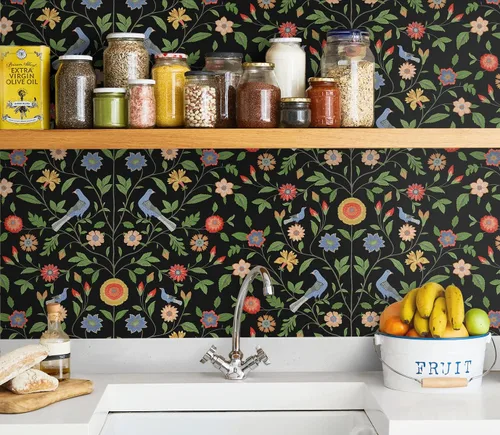 Vista 5 de NextWall Bird Toile - Papel tapiz autoadhesivo (ónix)