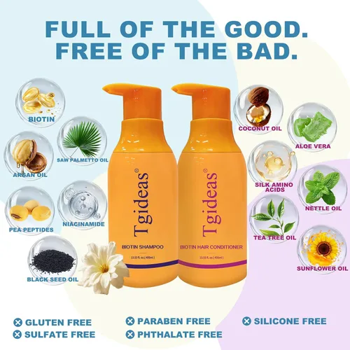 Vista 4 de Tgideas Juego de champú y acondicionador de biotina antiadelgazamiento para cabello adelgazante para mujeres y hombres, champú para fortalecer