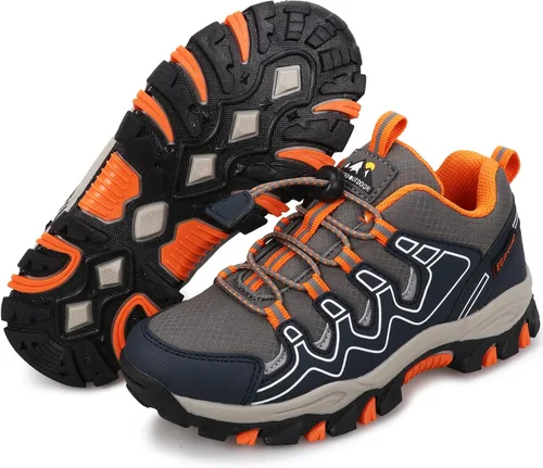 Vista 6 de UOVO Tenis para niños y niñas, para senderismo, correr, caminar al aire libre, tenis impermeables antideslizantes