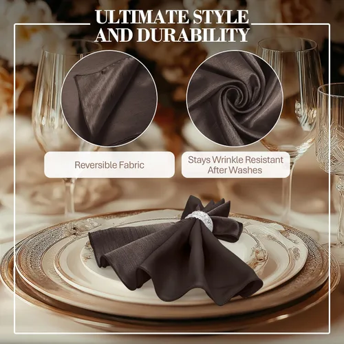Vista 3 de Ultimate Textile -1 docena - Reversible Shantung Satin - Majestic - Servilletas de tela Majestic de 17 x 17 pulgadas color marrón chocolate