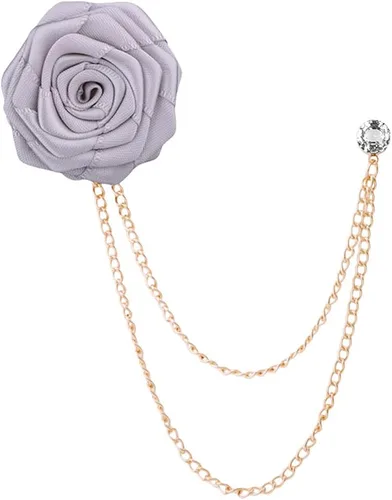 Vista 5 de Broches de moda para novios, bodas, arte de tela, hecho a mano, broche de flor de rosa, pin de solapa, insignia, cadena de borla, accesorios de Negro