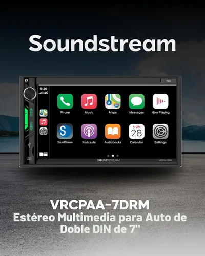 Vista 3 de Soundstream Estéreo de Coche Doble DIN VRCPAA-7DRM – Unidad principal Apple CarPlay y Android Auto de 7 pulgadas, estéreo Bluetooth para coche, AUX
