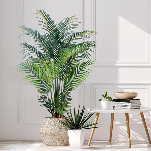 Vista 2 de Yepdin Planta artificial de palma tropical – Árbol artificial de 5 pies con maceta de plástico para oficina y decoración del hogar, plantas altas