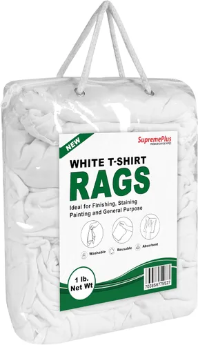 Vista 2 de Trapos de Limpieza Premium de Camisetas Blancas (Bolsa de 1 libra) – Trapos de Algodón Blanco para Limpieza, Teñido, Pintura, Aceite, Grasa