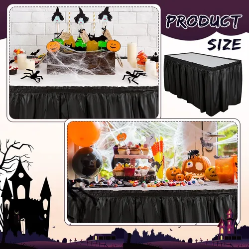 Vista 4 de Breling 4 piezas de falda de mesa de plástico de 29 pulgadas x 14 pies, desechables para mantel rectangular, boda, ducha, fiesta de cumpleaños, Negro