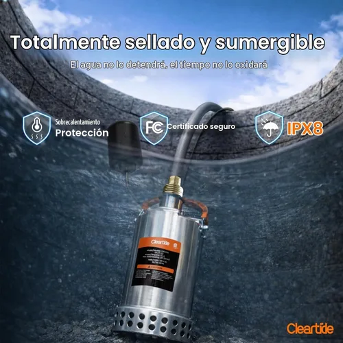 Vista 5 de Cleartide Bomba de sumidero de agua sumergible de acero inoxidable con interruptor de flotador, 1/2 HP, 3060 GPH ideal para piscina, patio, bodega