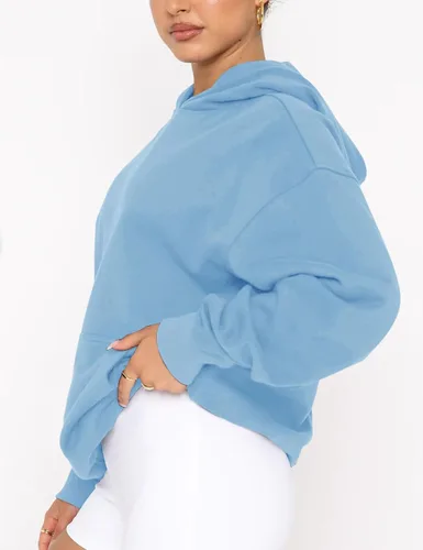 Vista 3 de Orchidays Sudaderas básicas de manga larga con capucha para mujer, sudaderas ajustadas de gran tamaño con bolsillo