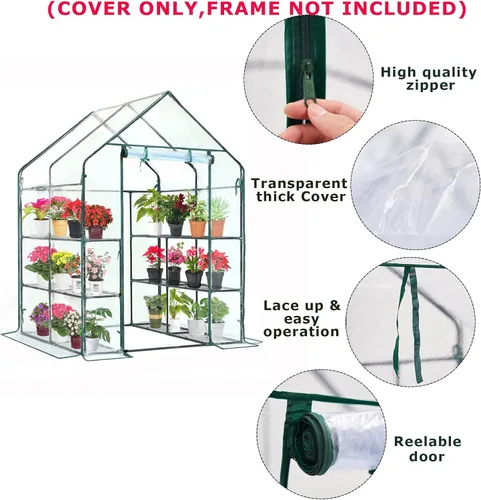 Vista 4 de Purlyu Cubierta de repuesto para invernadero de paso con puerta enrollable con cremallera, 56 x 56 x 76 pulgadas, cubierta de invernadero de PVC
