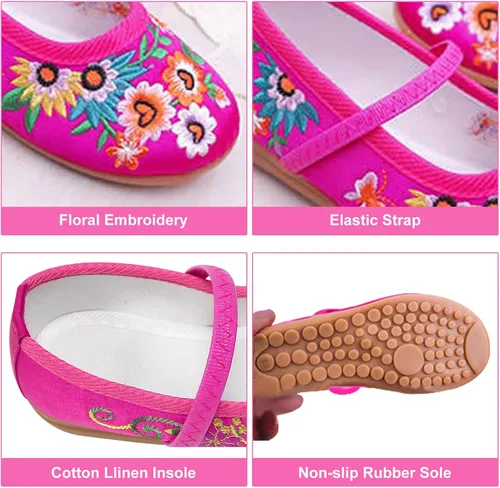 Vista 4 de Zapatos de disfraz de Encanto para niñas, Mirabel Isabela Madrigal, bordado floral, Mary Jane, zapatos planos, zapatos de vestir de princesa