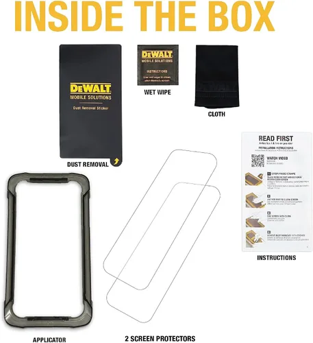Vista 6 de DEWALT Protector de pantalla de vidrio resistente para iPhone 12 Pro Max, paquete de 2 protectores de pantalla de vidrio templado, compatible