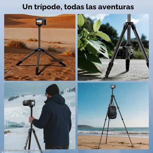 Vista 9 de SIRUI AM-124 Trípode de fibra de carbono con columna central triangular, trípode de viaje compacto de 62.6 pulgadas para cámara, 4 secciones