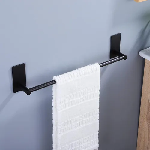 Vista 3 de Taozun Toallero – Toallero con 2 paquetes de ganchos adhesivos, color negro, toallero de mano de 16 pulgadas para pegar en la pared, kit