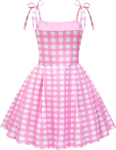 Vista 3 de Girls Pink & White Gingham Costume Dress with Accessories, 4-10Y