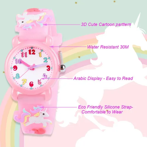 Vista 2 de Venhoo Reloj de pulsera de silicona impermeable para niños de 3 a 10 años con diseño de dibujos animados en 3D