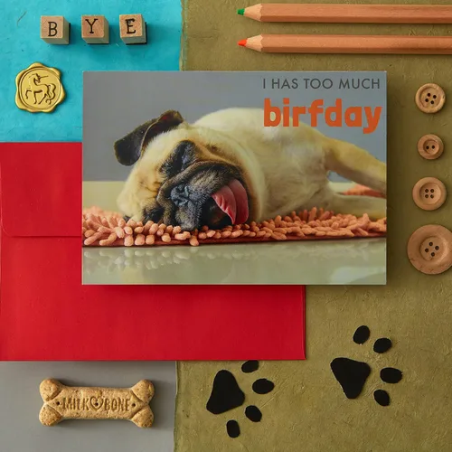 Vista 4 de NIQUEA.D, Tarjeta de cumpleaños de Pug on Rug Pug en alfombra