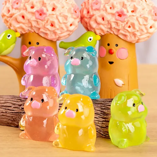 Vista 3 de Exasinine 30 figuras de cerdito en miniatura luminosas y pequeñas estatuas de cerdito para decoración de pasteles, manualidades, decoración