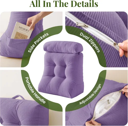 Vista 4 de Sasttie Juego de almohadas de cuña, 3 almohadas de lectura para sentarse, almohada de cuña de cama para dormir, después de una cirugía, reflujo