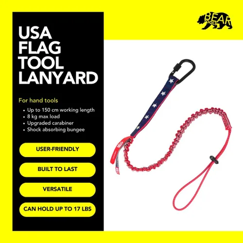 Vista 2 de BearTOOLS Cordón de seguridad para herramientas de seguridad con bandera de Estados Unidos, correa resistente para andamios, Stop The Drops