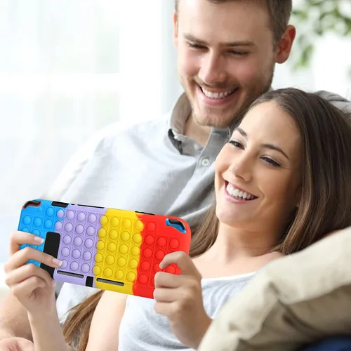 Vista 7 de ATESSON Pop Bubbles Silicone Case Compatible with Nintendo Switch 6.2, Anti-Anxiety Case for Kids and Adult (Red)