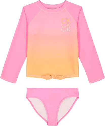 Vista 4 de Calvin Klein Conjunto de traje de baño de dos piezas con protección solar UPF 50+ para niñas Atomizador Ombre