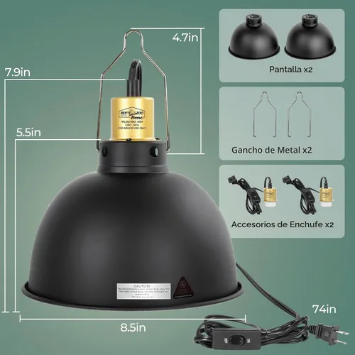 Vista 6 de Paquete de 2 lámparas de reptiles, lámpara de calor de reptiles de cúpula profunda de 8.5 pulgadas con interruptor, lámpara de terrario dual UVB