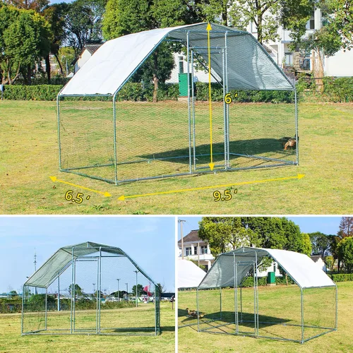 Vista 7 de Towallmark Jaula grande de metal para gallinero, gallinero galvanizado, jaula de gallina de alambre galvanizado, jaulas de conejos con cubierta
