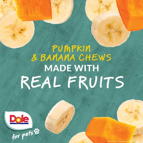 Vista 2 de Dole para Mascotas Masticables para Perros Recién Traídos, Golosinas para Perros Surtidas Sabor Plátano y Calabaza, 7oz Con Sabor de Verduras