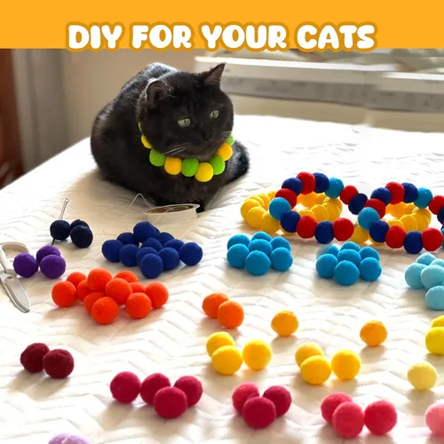 Vista 6 de TEAWOO 50 piezas de juguetes para gatos, bolas de pompones con 1 juego de lanzador, juguete interactivo para gatos para interiores, tanto