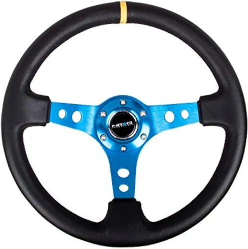 Vista 3 de NRG Innovations NRG-RST-006S-FHA – Volante reforzado deportivo de 350 mm (3 pulgadas de profundidad), volante de ante negro con marca central fucsia