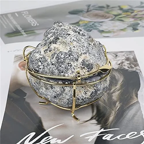 Vista 5 de BYVUTE Caja de anillos de geoda, joyero organizador con soporte dorado para exhibición, propuesta, compromiso, ceremonia de boda, regalo