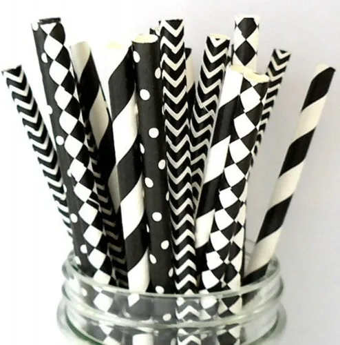 Vista 8 de 100 pajitas de papel mixtas para fiestas, color negro, rosa claro, azul, rojo, dorado, con lunares, burbujas, para cumpleaños, baby shower, boda