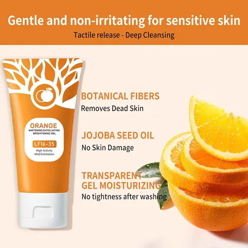 Vista 6 de 2 unidades de gel exfoliante naranja para el cuidado de la piel para cara y cuerpo, gel exfoliante facial hidratante de limpieza profunda