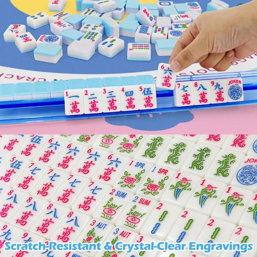 Vista 4 de Set de Juego de Mahjong Americano Jolitac, 166 Azulejos Premium, Set de Mahjong de 1.2 Pulgadas con Bolsa de Transporte Resistente, Bolsa