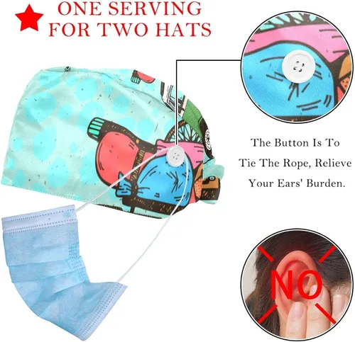 Vista 2 de BeComfortableHome Paquete de 2 gorras de trabajo con mariposas gris-azules con botones