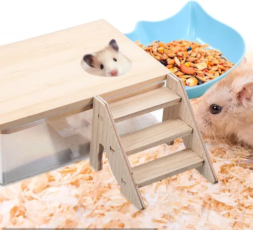 Vista 2 de POPETPOP Kit de baño de arena para hámster, 3 piezas, cuenco de comida para hámsters, contenedor de baño de arena para hámsters, contenedor de baño