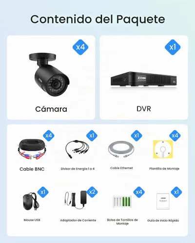 Vista 9 de ZOSI 3K Lite Sistema de cámara de seguridad con cable, 4 cámaras bala