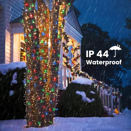Vista 4 de Luces de Navidad multicolor, 75 pies, 200 luces de cadena LED de Navidad conectables, 8 modos, temporizador, luz de hadas parpadeante impermeable