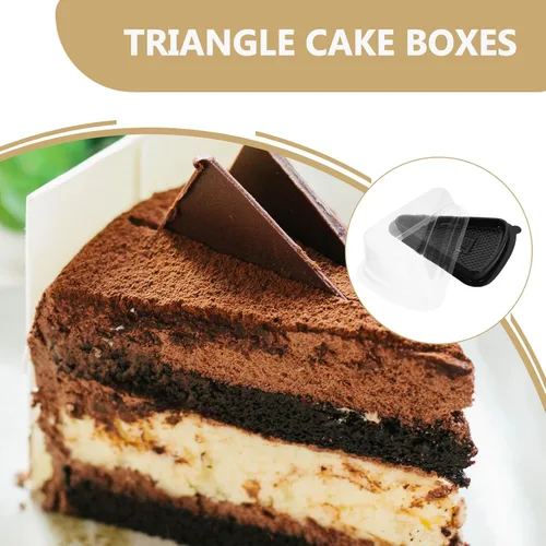 Vista 8 de KICHOUSE 10 piezas de caja de mousse triangular de plástico con tapa transparente, recipiente de pastel reutilizable de grado alimenticio