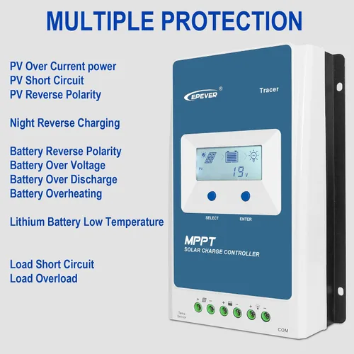 Vista 4 de EPEVER Controlador de carga MPPT 10a con pantalla LCD, entrada máxima de 100V, interruptor automático de 12V/24V
