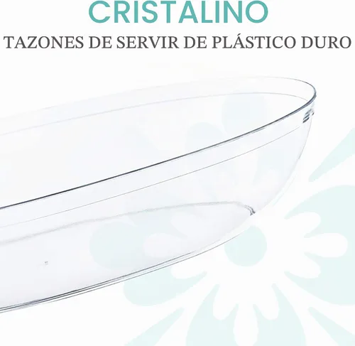 Vista 5 de PLASTICPRO - Cuencos desechables ovalados para servir aperitivos o ensaladas, de 32 onzas, paquete de 4 de plástico transparente cristalino
