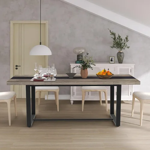 Vista 3 de STHOUYN Mesa de comedor grande de 71 pulgadas y 6 pies para mesa de comedor de 6 y 8 asientos, cocina moderna rectangular estilo casa de campo, Gris