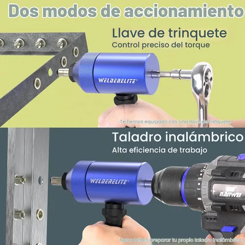 Vista 7 de Kit adaptador de taladro de tuerca de remache - Modos de accionamiento dual: taladro/trinquete, con 270 tuercas y 36 mandriles (azul)