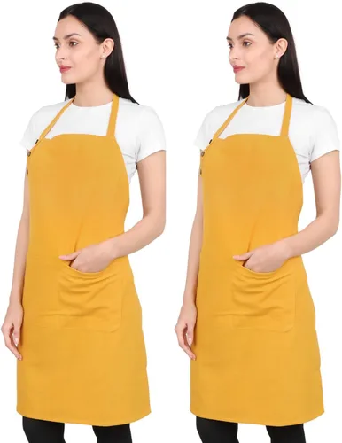 Vista 14 de Delantal de cocina de algodón resistente a las gotas de agua con delantales ajustables para mujer con bolsillos 8 opciones de color para cocinar