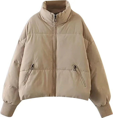Vista 8 de Oggfader Chaqueta acolchada de invierno para mujer, manga larga, abrigo cálido, chaquetas acolchadas a la moda