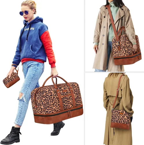 Vista 20 de IBFUN Bolsas de fin de semana para mujer, bolsa grande de lona para viaje, bolsa de viaje con compartimento para zapatos, 21 pulgadas, juego de 3