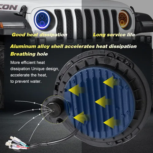 Vista 5 de CO LIGHT - Faros delanteros LED redondos de 7 pulgadas con halo, con haz alto/bajo, halo ámbar/azul, faro LED para todo terreno, ojos angulares